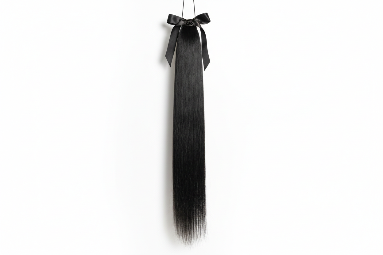 1 straight bundle 30 inches jet black on white background in vertical position make hair sleek