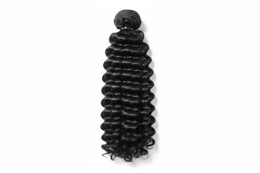 Burmese curl bundle in jet black on white background in vertical position 